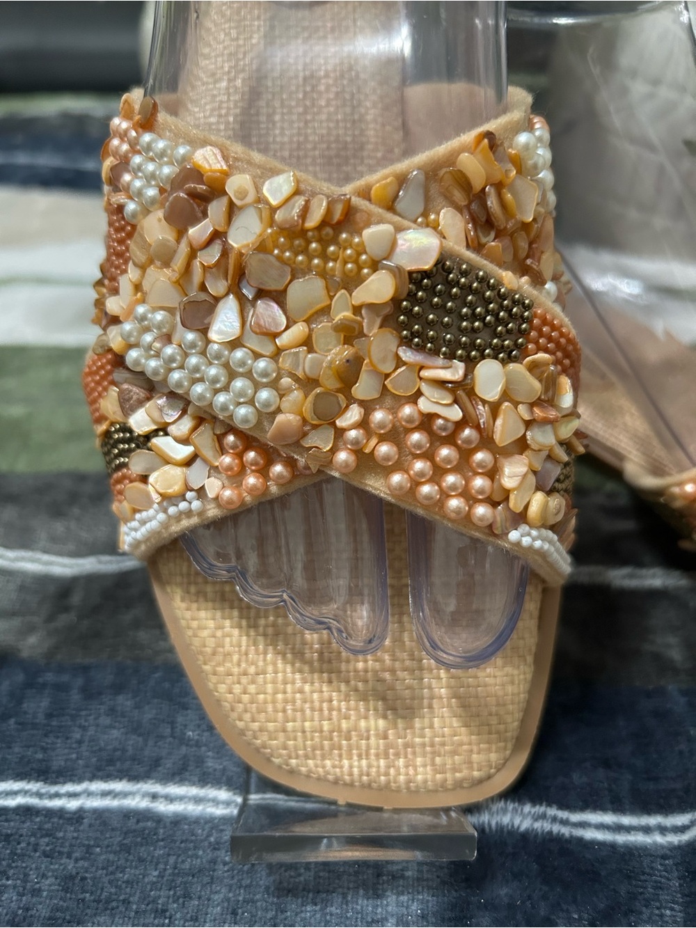 NWOT CL Launday Comfort Cushion Beaded Peach Slide Sandals for Women Size 6.5 - Picture 2 of 5